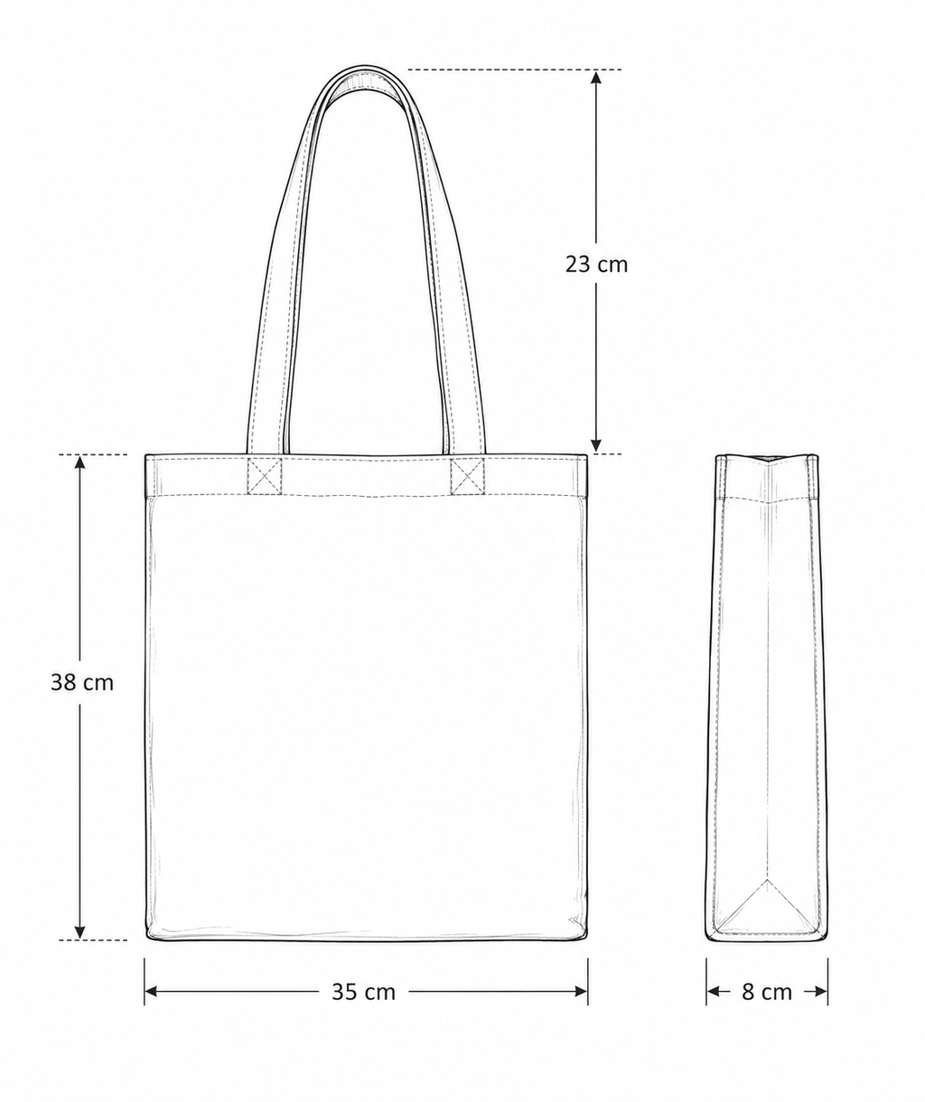 Dimensions du tote bag Sunny Society : 38 x 35 cm, anses 23 cm, soufflet 8 cm